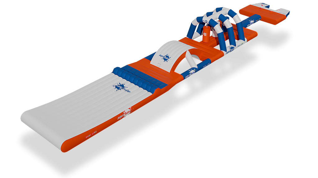 Tapis de course gonflable et arches pour parcours en piscine